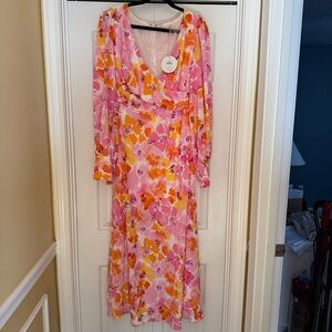 Petal & Pup Long Sleeve Floral Pink and Orange Dress